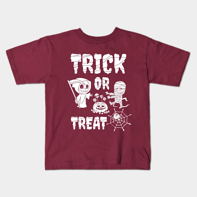 Trick or treat, cute grim reaper, cute mummy, Halloween Kids T-Shirt by HelenGie